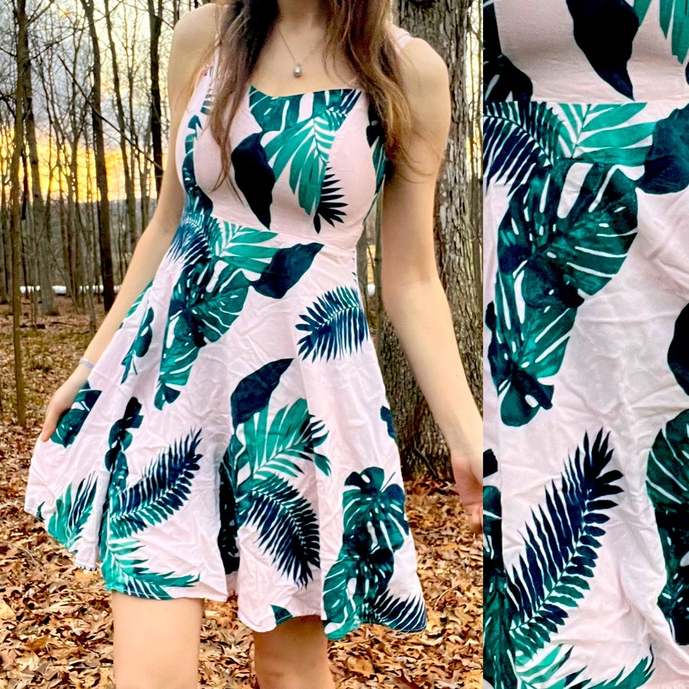 Pink Monstera and Palm Print Plant Dress - Fade Resistant